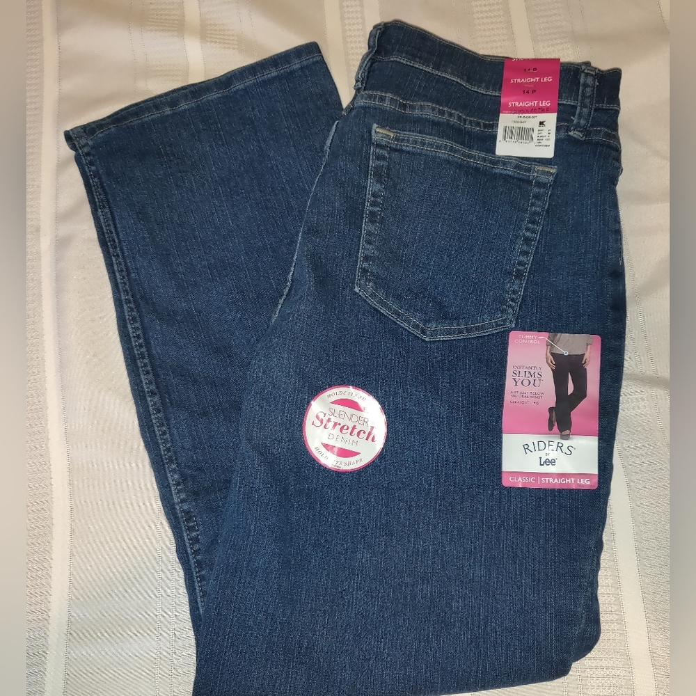 LEE Riders Denim Jeans Dark Blue STRETCH New NWT Women's 14 Straight Leg